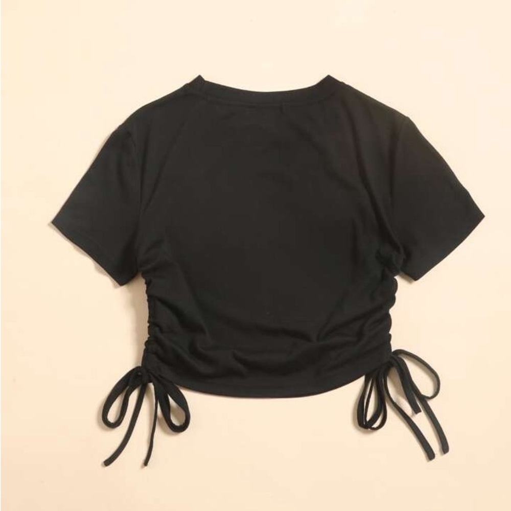 Zara Black Short-Sleeve Ruched Crop Top
